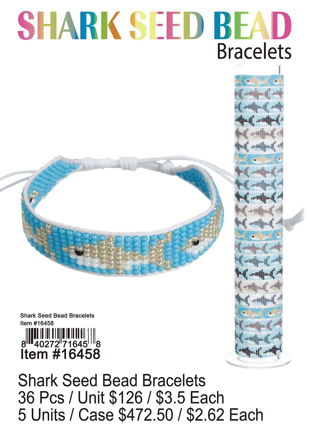 Shark Seed Bead Bracelets 36 Pcs.